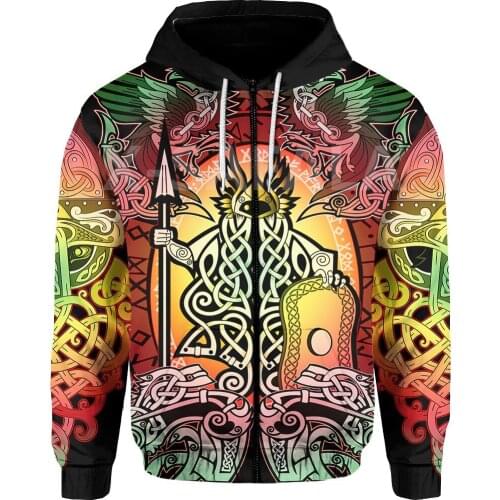 X-Safala Viking Helm of Awe Raven 3D All Printed Hoodie Man Women Harajuku Outwear Zipper Pullover Sweatshirt Casual Jacket