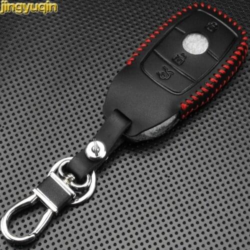 Jingyuqin 3 Buttons Leather Remote Car Key Case Cover For Mercedes Benz New E Class E200 E260 E300 E320 Keychain Styling