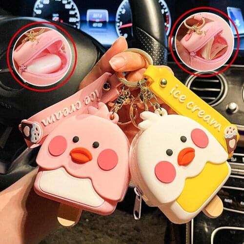 Classic Cartoon Cute Silicone Yellow Duck Multifunctional Coin Purse Keychain Bag Ornament Key Ring Gift Key Chains