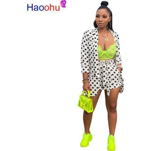 Polka Dot Two Piece Set Fall Long Cardigan Top and Shorts Festival Clothing sexy Matching Sets 2 Piece Outfits for Women