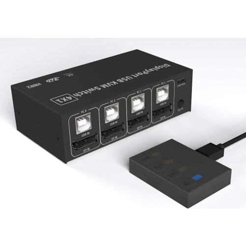 DisplayPort KVM Switch 4 Port 4K 60Hz USB and DP Switch for 4 PC Share Keyboard Mouse Printer Monitor for Laptop,PC,Xbox HDTV