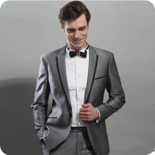 Fashionable One Button Dark Grey Groom Tuxedos Groomsmen Notch Lapel Mens Suits Blazers (Jacket+Pants+Tie) W:920
