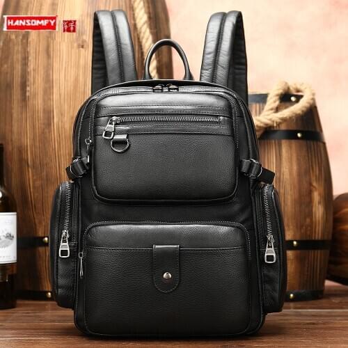 Mens bags Business leather men backpack large-capacity computer bag Korean casual backpack student travel school bags