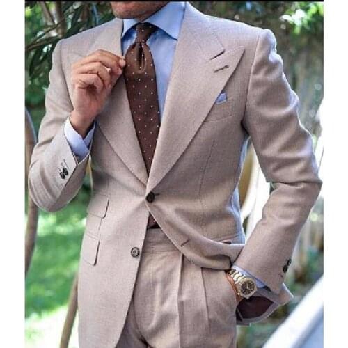 2020 Latest Design Brown Mens Suit Weddings Blazer Groom Tuxedo Slim Fit Two Button 2 Pieces (Jacket+Pants)