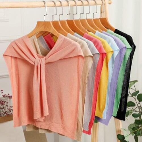 New Ladies Knitted Jacket Solid Color Shawl Scarf Fashion Adult Fake Collar Knotted Air Conditioning Shawl Scarf Women