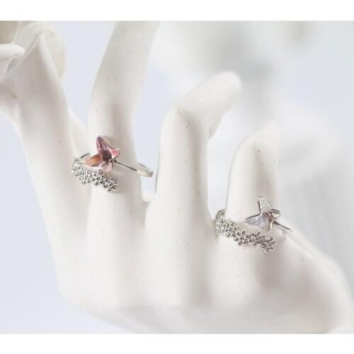 LANFLORA new fashion crystal butterfly ring women open ring for birthday party gift foreign trade bulk wholesale ring