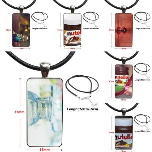 For Men Women Party Gift Nutella Bottle Fashion Glass Cabochon Pendant Necklace With Women Steel Plated Statement Jewelry