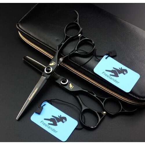 6.0 Inch Freelander Black Hollow Handle Hairdressing Scissors Hair Care Tools Durable Liu Hai Shear Flat Shear Thin Shear
