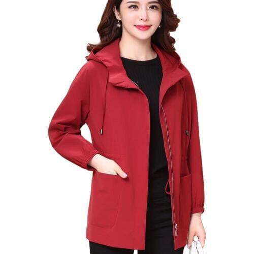 Plus Size 5XL Women Jackets Spring Autumn Fashion Hooded Windbreaker Female Zipper Pockets Jacket Casual Basic Coats Outwear 336