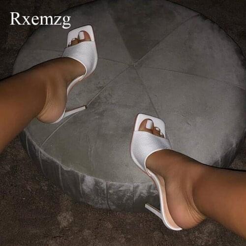 Rxemzg snake print square toe pumps mules high heels women slippers summer outdoor flip flops sandals women slippers black white