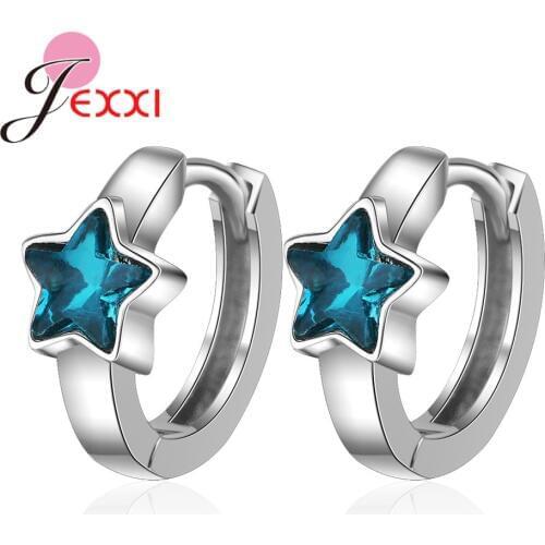 New Arrival 925 Sterling Silver Small Hoop Earrings Circle Loop Mini Blue CZ Star Ear Huggies Women Fashion Jewellery