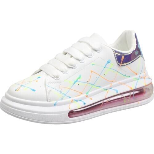 Sports Womens Shoes 2020 Spring and Autumn Fashion Single Shoes Hand-painted Air Cushion Casual Flat Student White Shoes