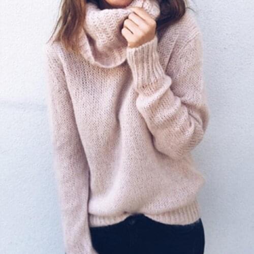 Women Autumn Solid Color Turtle Neck Long Sleeve Knitted Sweater Pullover winter sweaters clothing loose woman sweaters Pullover