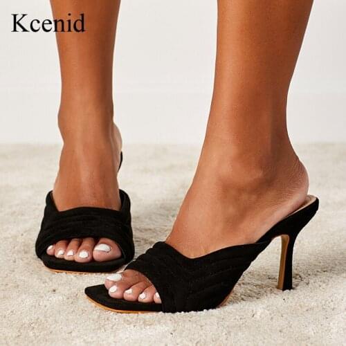 Kcenid New Summer Women Pumps Square Toe Ladies Heel Mules Sexy High Heels Sandals Slippers Female Fashion Sewing Woman Shoes
