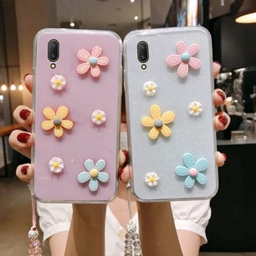 V11 Pro 3D Bloemen Glitter Phone Case For Vivo V11 Transparante Bling Soft Tpu Back Cover