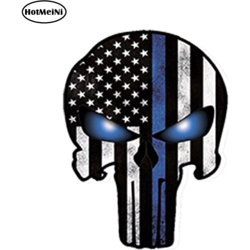 HotMeiNi 13cm x 11cm Car Styling Vinyl Car Sticker Puni Sher Blue Line POLICE USA Skull Auto Moto Window Bumper Accessories