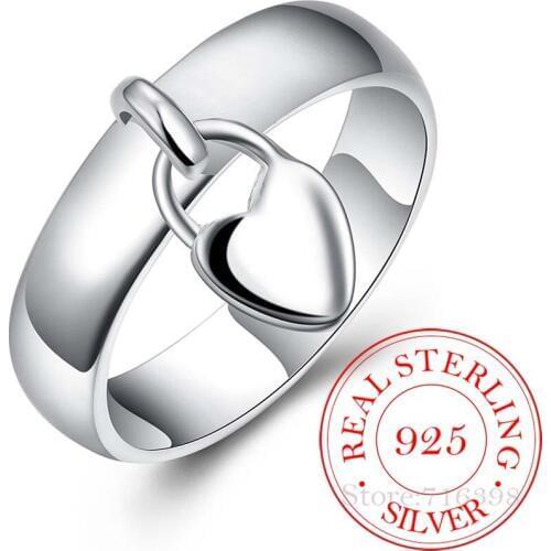 High Quality 925 Sterling Silver Jewelry Heart Lock Shaped Silver Rings for Women Men 2020 Romantic Love Couples Rings Gift