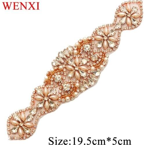 WENXI 30PCS Wholesale Hand Beaded Sewing Rose Gold Crystal Rhinestone Applique Patch For Dresses DIY WX888