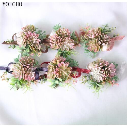 YO CHO Newest Artificial Succulent Wrist Hand Flower Real Touch Berries Artificial Plant Corsage Wrist Bracelet for Holiday Prom