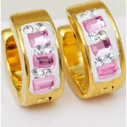 Stainless Steel Hoop Earrings Women Gold Color Round Circle Earring Pink Crystal Clip Earrings boucle oreille femme 2021