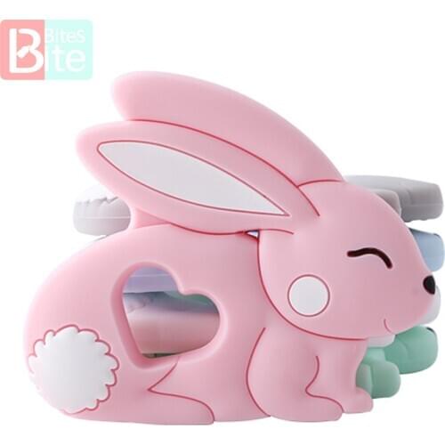 10PCS/5PCS Silicone Rabbit Teether Food Grade Bunny Teether Nursing Teething Necklace Accessories Baby Teether Freeship Baby Toy