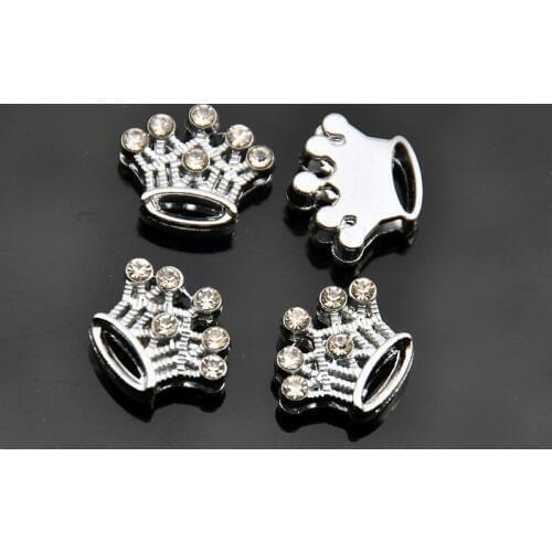 10PCS 8mm Silver Rhinstone Crown Slide Charms Slide Beads DIY 8mm Hole Bracelets Wristbands,Belt Straps Pet Name Collar