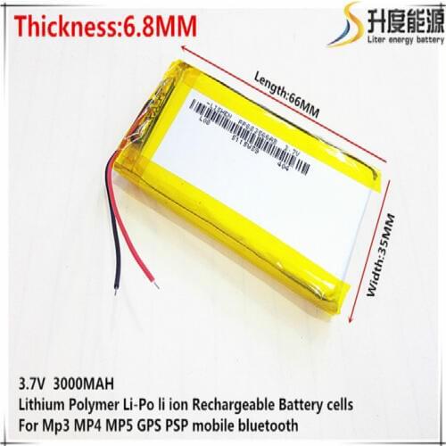 2pcs [SD] 3.7V,3000mAH,[683566] Polymer lithium ion / Li-ion battery for TOY,POWER BANK,GPS,mp3,mp4,cell phone,speaker