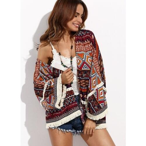 2021 Hot Style Autumn Shawl Printed Beach Style Blouse Cardigan Fashion Trend Retro Vest Women Coats