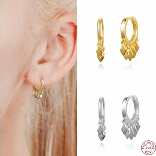 Aide 925 Sterling Silver Five Diamond Sheet Charm Hoop Earrings For Women Fashion Tiny Circle Huggie Hoops Earring Fine Jewelry