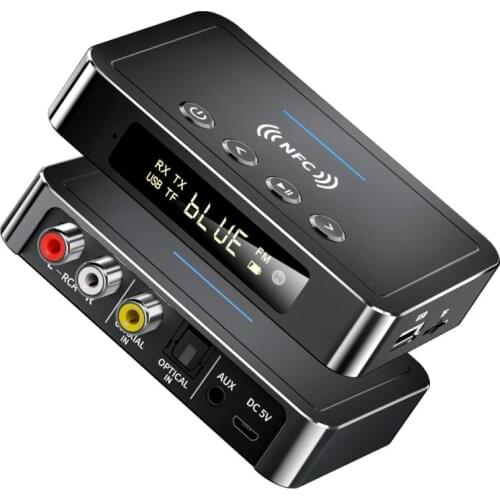 Digital Display Wireless NFC Bluetooth-compatible Adapter Receiver Transmitter With Remote TF U-Disk Play Stereo With Mic For TV