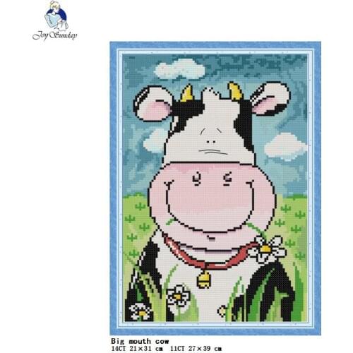 Big mouth cow pattern cross stitch Cartoon animal embroidery kit 11CT 14CT count printed fabric needlework full set DIY sewing