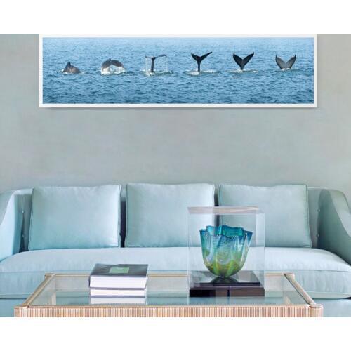 Humpback Whale In Blue Ocean Canvas Art Print , Ocean Animal Whale Canvas Painting Wall Pictures TV Sofa Background Art Decor