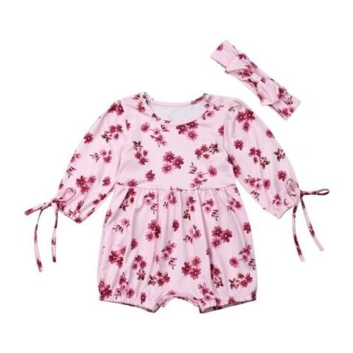 Baby boy romper Newborn Baby Girls Floral Print 4/3 Sleeve Romper Jumpsuit Headband 2pcs Outfits Clothes Set