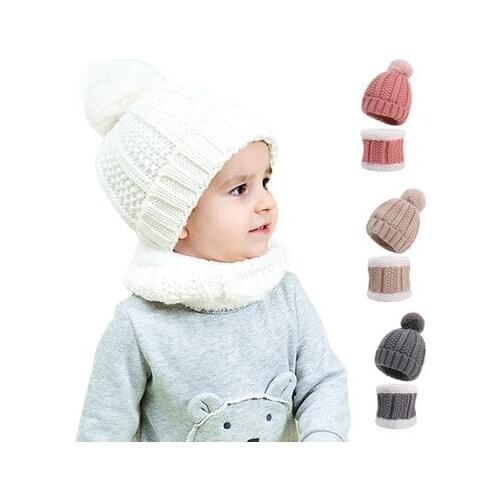 2pcs New Baby Hat Scarf Suit Autumn Winter Knitteed Kids Hat Scarf Set Cotton Girls And Boys Hats Neck Children Scarf