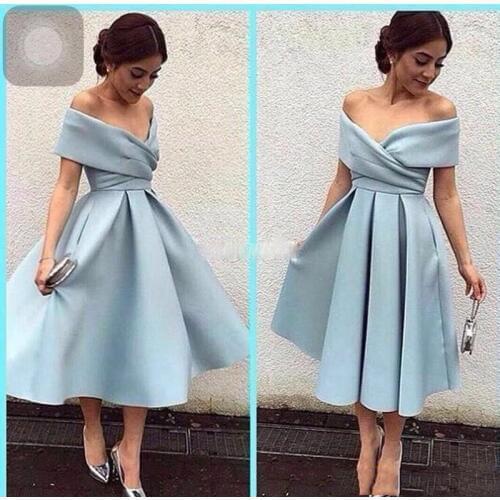 Real Image Modest Short Party Dresses Satin Off the Shoulder Backless Best But Cheap Homecoming Prom Cocktail robe de soiree