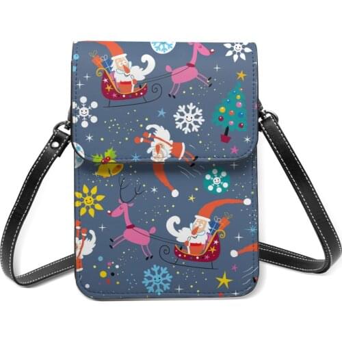 Santa Claus Christmas Pattern Cell Phone Purse Smartphone Wallet Leather Shoulder Strap Handbag Women Bag