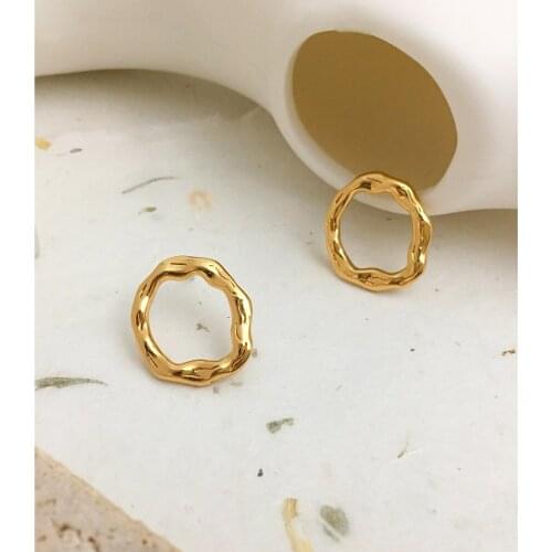 Monlansher Flat Irregular Round Stud Earrings Exquisite Gold Color Metal Earrings for Women Minimalist Trendy Earrings Jewelry