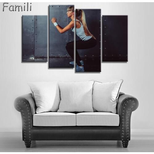 4pcs Wall Art Poster Bodybuilding Exercise Fitness Sports Painting Canvas Printing Unframed Modular Pictures,living room decorat