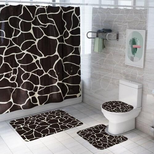 New Marble-printed Shower Curtain Floor Mat Bathroom 4PCS Set Toilet Kitchen Anti-slip Rug Waterproof Bathroom Screen with Hook