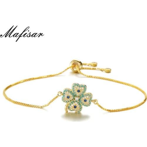 Mafisar 2021 New Luxury Women Micro Pave Cubic Zirconia Bracelet Hot Sale Cute 4 Leaf Flower Female Charm Bracelet Dropship