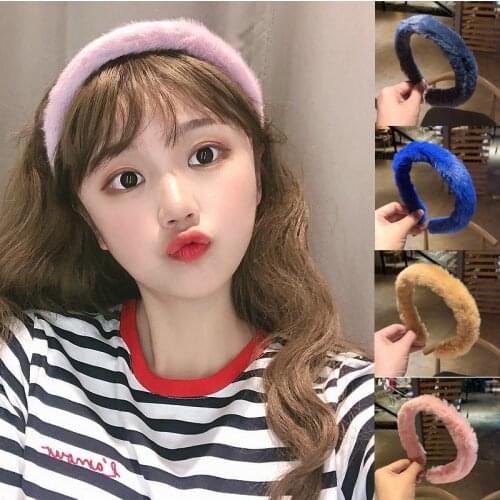 New Fashion Winter Plush Headbands for Women Girls Sweet Solid Faux Fur Hairbands Ladies Fluffy Hair Hoops Bands Accessories