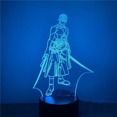 One Piece Roronoa Zoro Night Light Set 3D Desk Lamp LED Changable Lighting Christmas Collective Lampara Zoro Gift Kids Lights