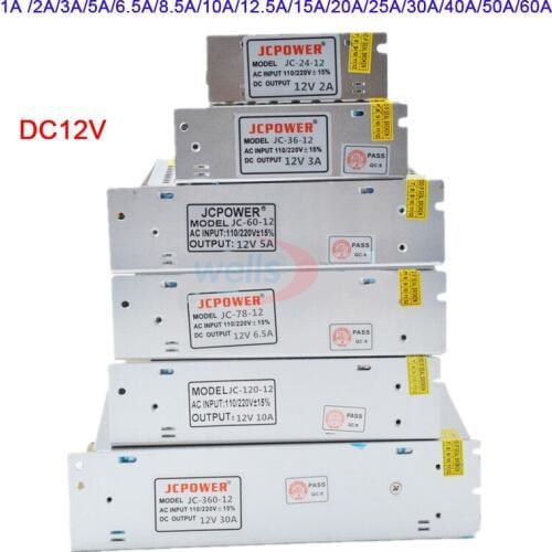 Wholesale DC12V Lighting LED Power Supply 1A /2A/3A/5A/8.5A/10A/12.5A/15A/20A/25A/30A/40A/50A/60A lamp Driver strip Transformers