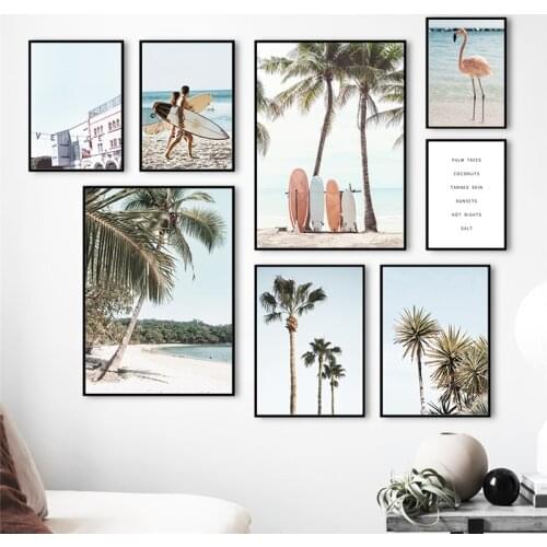 Landscape Poster Nordic Canvas Art Painting Seaside Beach Coconut Tree Scenery Picture Wall Art Poster and Print for Home Decor