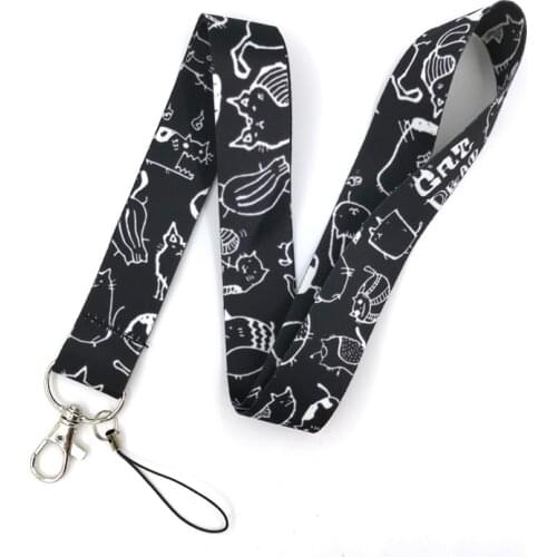 Cartoon Cats Graffiti Keychain Lanyards Id Badge Holder ID Card Pass Gym Mobile Phone Badge Holder Strap webbings ribbons