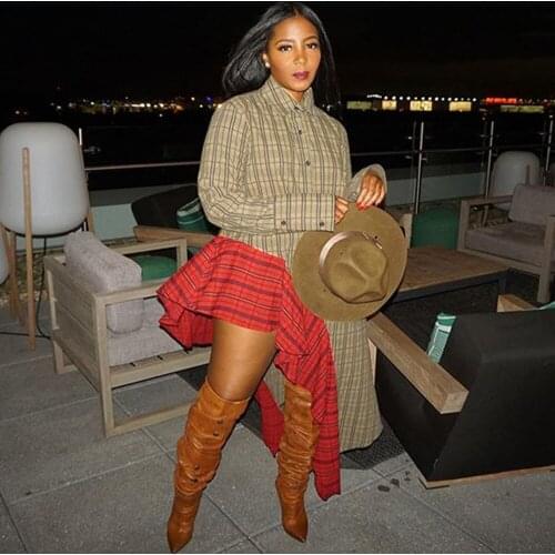 Plaid Print Loose Shirt Dress Women Turn-down Long Sleeve Oversized Dress Asymmetrical Patchwork Party Club Button Shift Dress