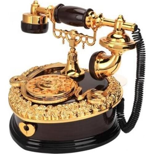 Retro Heart Shaped Telephone Model Music Box Birthday Gift Home Ornament Decoration Antique Carved Wooden Hand Crank Music Box B