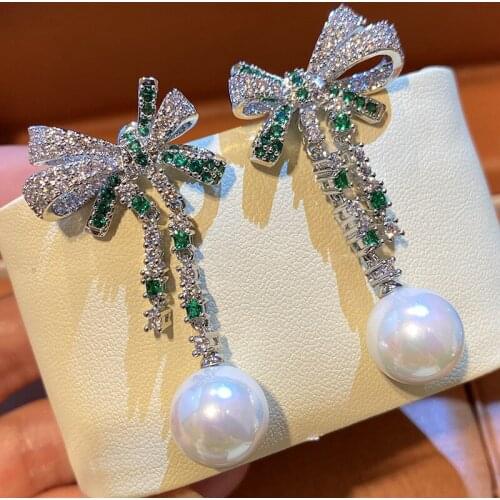 Hot brand 925 sterling silver earrings fashion party Bowknot rhinestone travel photography proposal wedding earrin