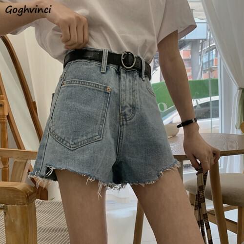 Shorts Women Summer Denim High-waist Pockets Fur-line Washed Vintage Solid Korean-style BF Short Womens Chic All-match New Retro