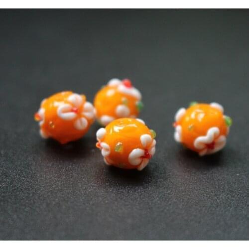 10Pcs/Lot 11mm*9mm Lampwork Flower Glass beads Orange Color with Outer White flower Fashion beads for jewelry making